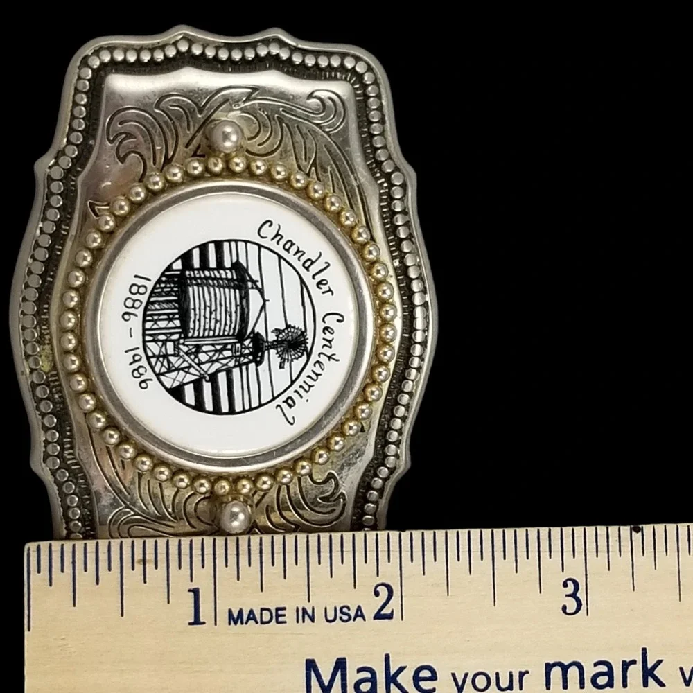 Chandler Centennial 1886 1986 Western‎ Belt Buckle Water Tower Windmill USA Made